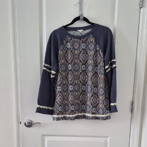 POL Navy and Rust Patterned Top